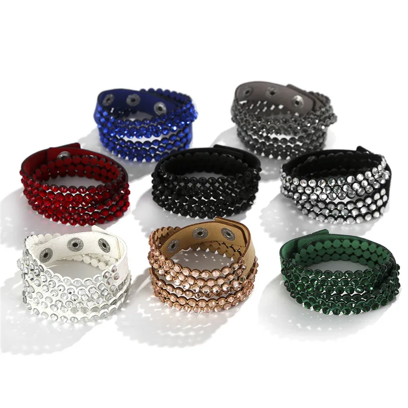 HOCOLE Crystal Bracelet Rhinestone Leather Bracelets & Bangles Wrap Multilayer Bracelets for women pulseras mujer moda Jewelry