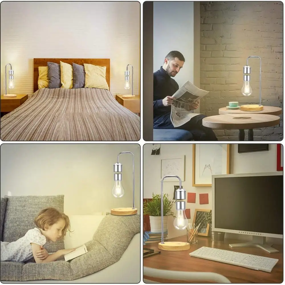Creative Magnetic Suspension LED Bulb Table Light Maglev Wireless Reading Floating Table Lamp Unique Gifts Home Decor Black Tech