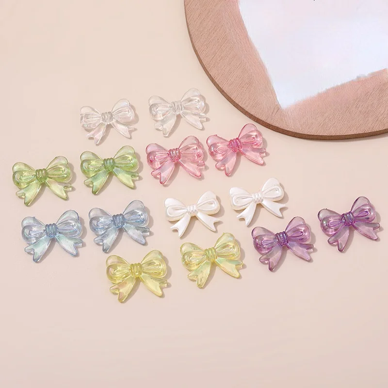 22*29mm 10PCS Color Transparent Symphony Pearl Ribbon Bow Acrylic Beaded DIY Handmade Jewelry Earrings Accessories Material