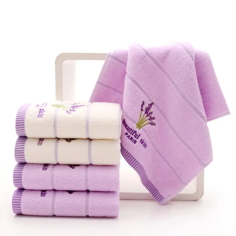 Purple Lavender Embroidered Towels High Quality Cotton Large Bath Towel Soft Absorbent Beach Face Towel Set for Women