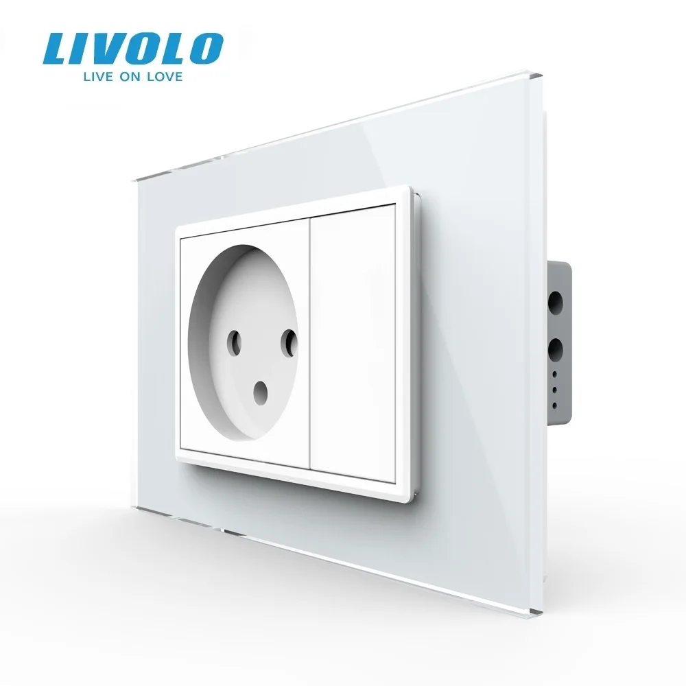 New Livolo Israel Power Socket Sensor ,White/Black Crystal Glass Panel, AC 110~250V 16A Wall Smart Plug, VL-C9C1IL-12