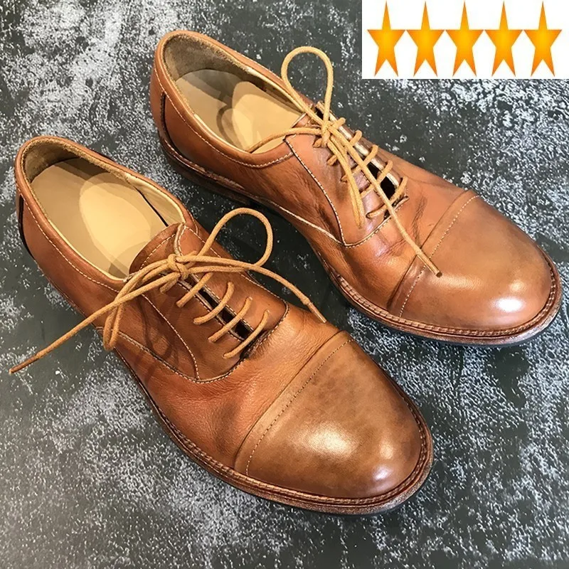 

Genuine Vintage Business Men Cow Leather Dress Lace Up Oxfords Office Work Sapato Social Masculino Handmade Formal Shoes