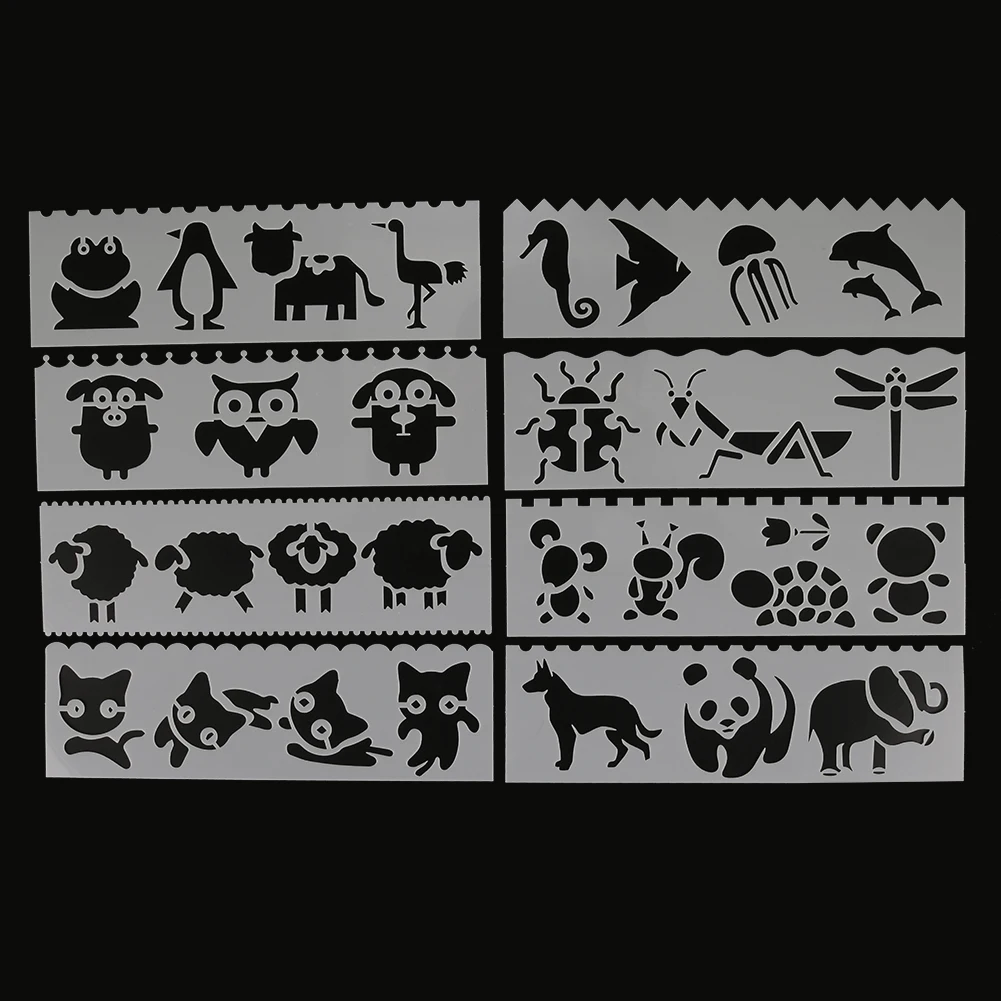 Cute Animal Shaped DIY Layering Stencils Painting Scrapbook Coloring Embossing Album Decorative Card Hollow Template 8Pcs/Set