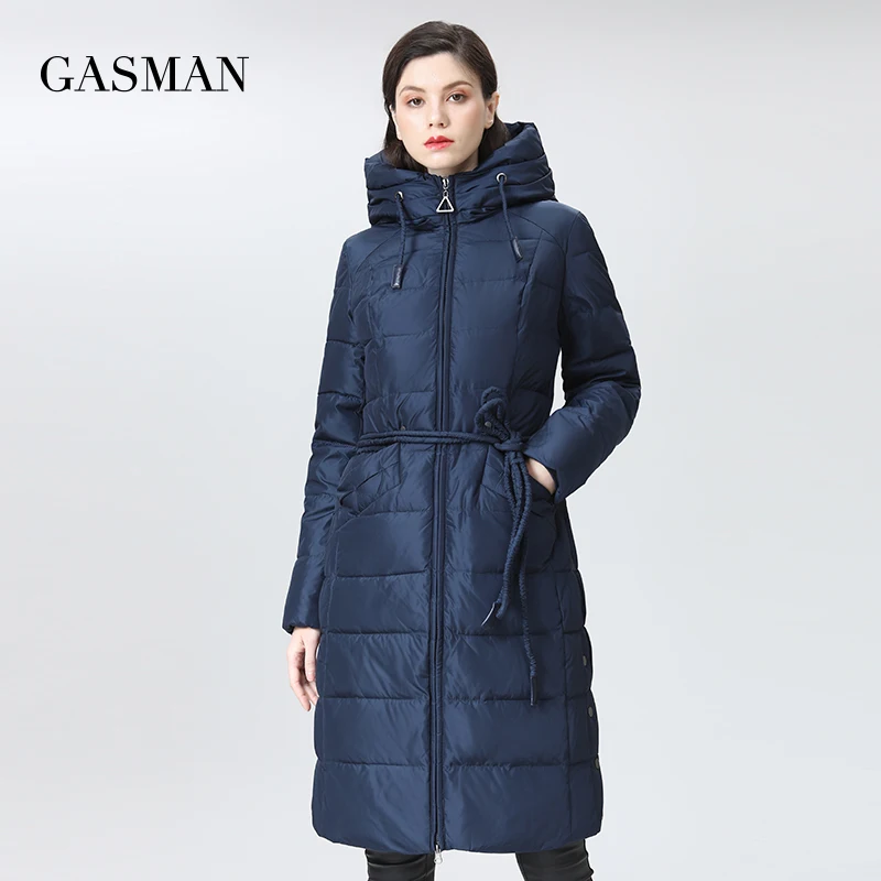 GASMAN 2022 women\'s winter jackets Fashion Long Brand down jacket female belt Big pocket hooded warm outwear women coat 17128