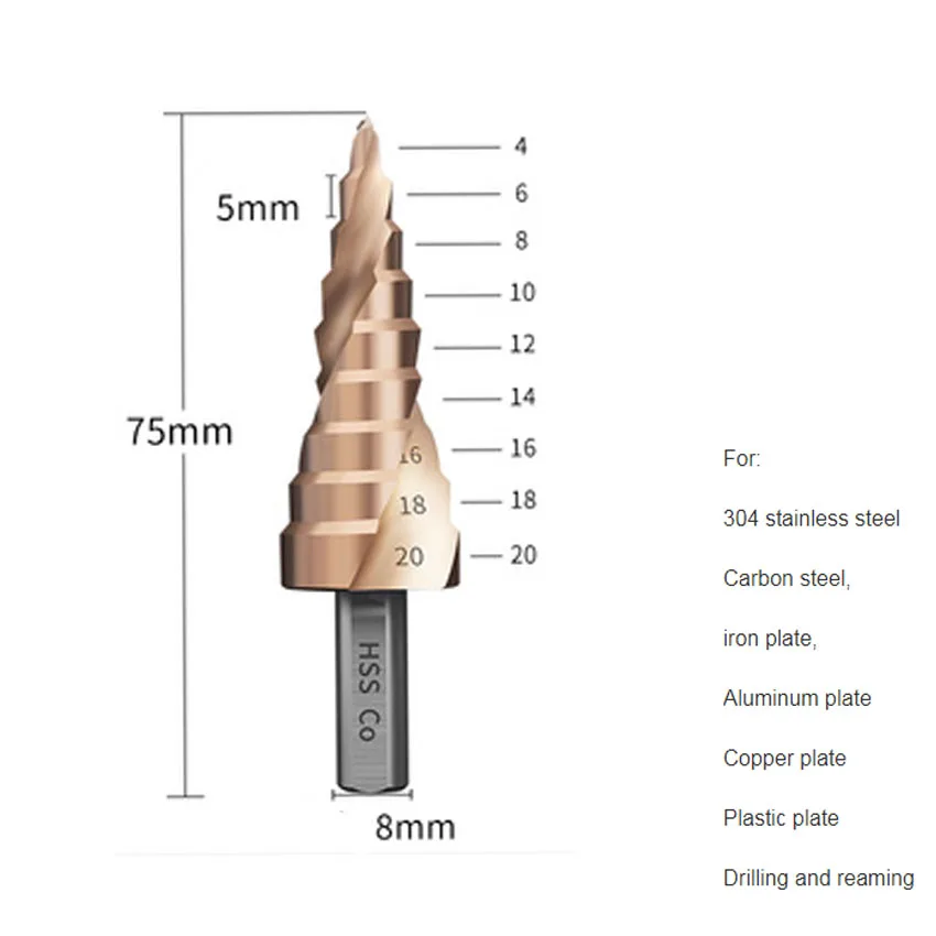 M35 5% Cobalt Step Drill Bit HSSCO Cone Metal Tool Hole Cutter4-12/4-20/4-22/4-25/4-32