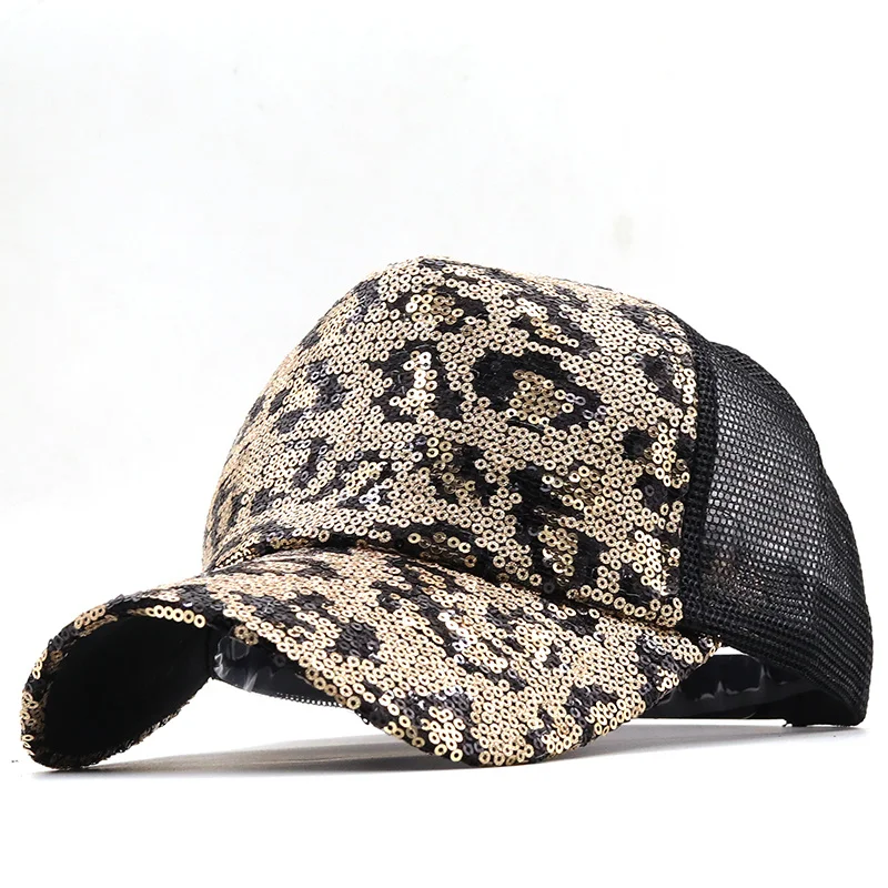 New Mesh Cap Sanpback ladies fishing baseball caps Leopard sequins fashion casual curved hats girls can adjust hip hop hat