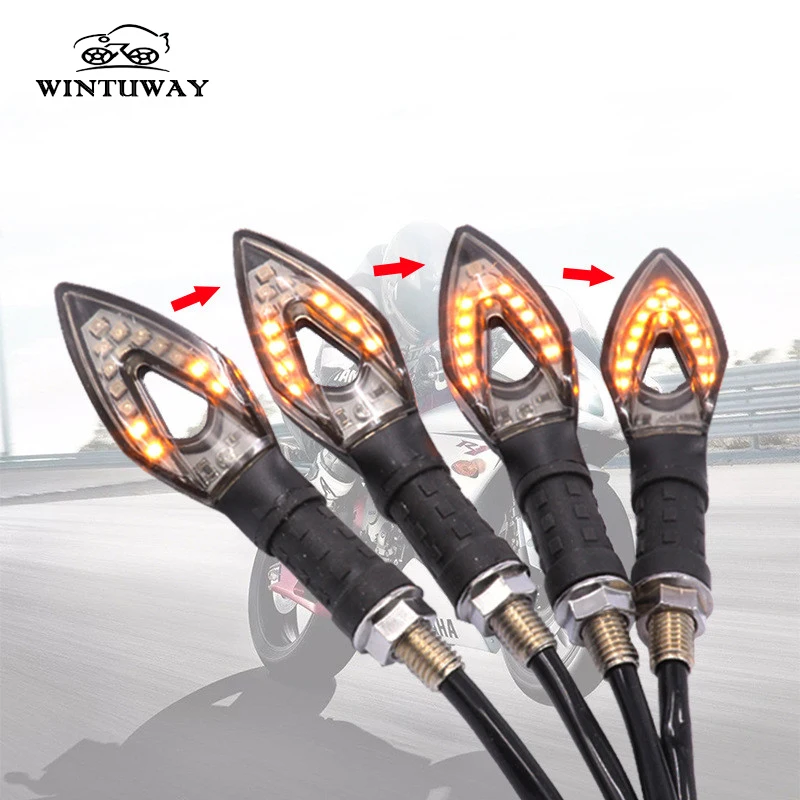 WINTUWAY 14 LED Motorcycle Turn Signal Lights Flowing Water Lamp Diamond Indicating Signal lights Motorcycle Accessories