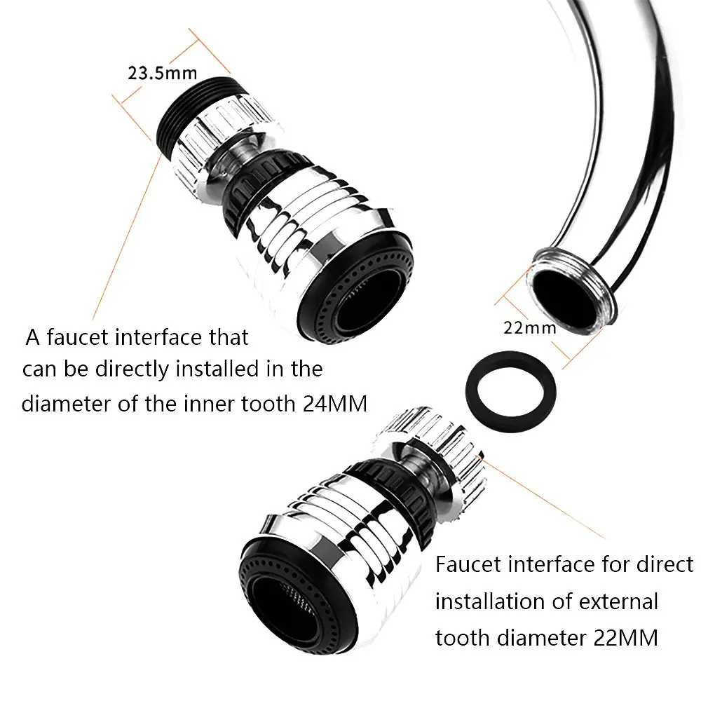 ZhangJi-aireador de 360 grados para grifo de cocina, difusor de filtro de agua ajustable con 2 modos, boquilla de ahorro de agua, Conector de Ducha