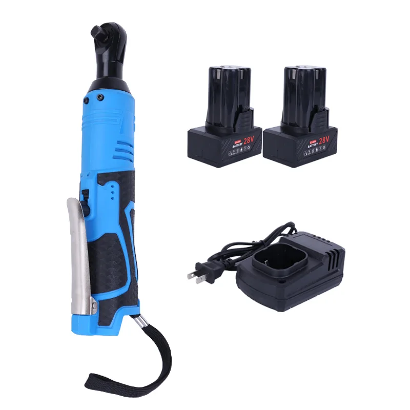 Llave eléctrica inalámbrica de 12/18/28V, herramienta de reparación de automóviles, extracción de tuerca de tornillo, llave de carraca recargable de ángulo recto de 90 °