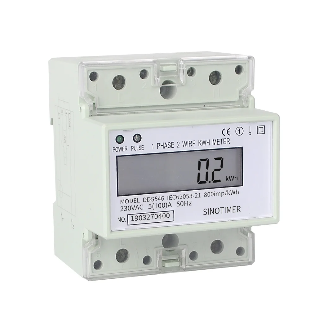 LCD Digital Single Phase AC 220V 230V 100A kWh Meter Energy Electricity Power Consumption Wattmeter Monitors Household Din Rail