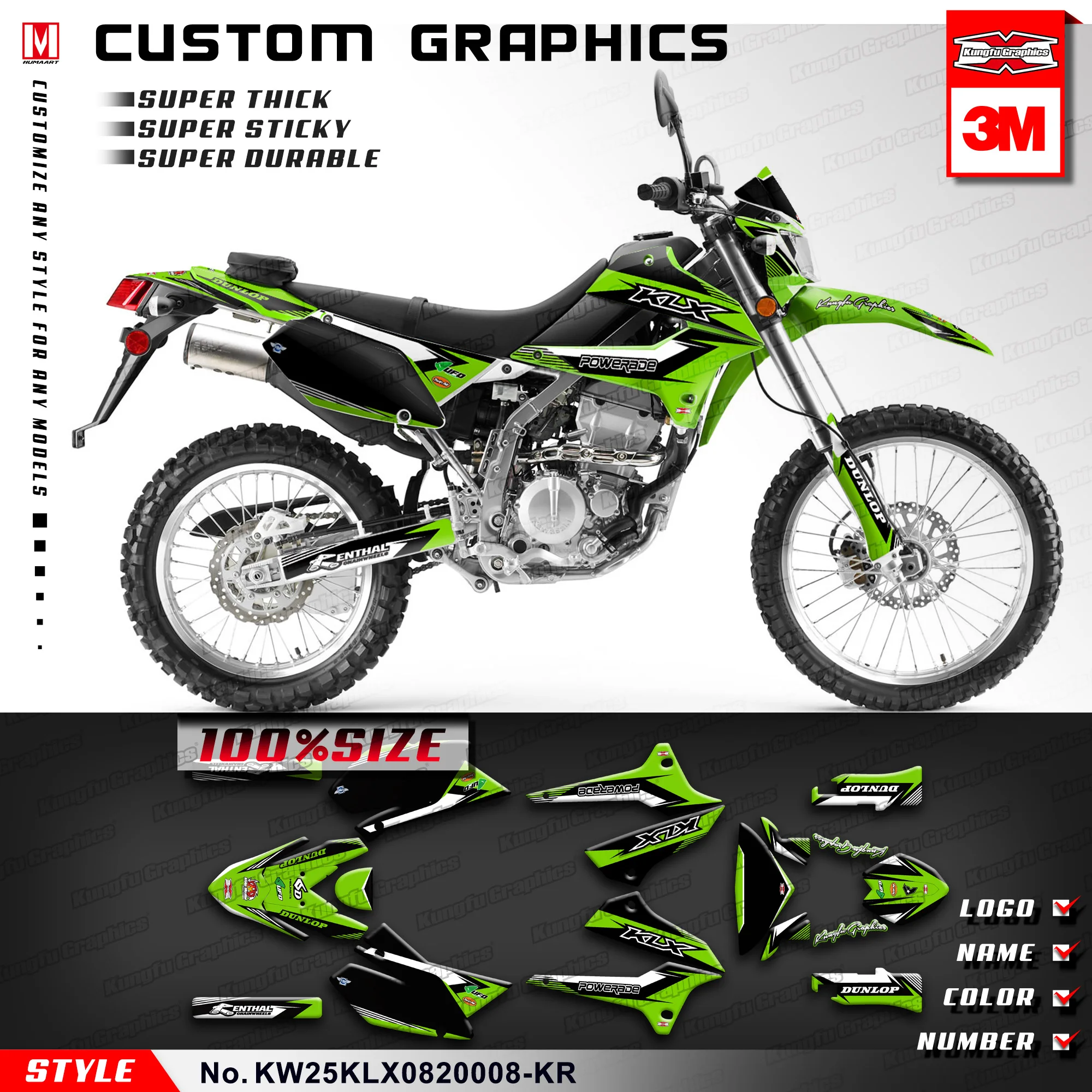 

KUNGFU GRAPHICS Off-Road Decals Sticker Kit for Kawasaki KLX 250 S KLX250S 2008 2009 2010 2011 2012 2013 2014 2015 2016 2017