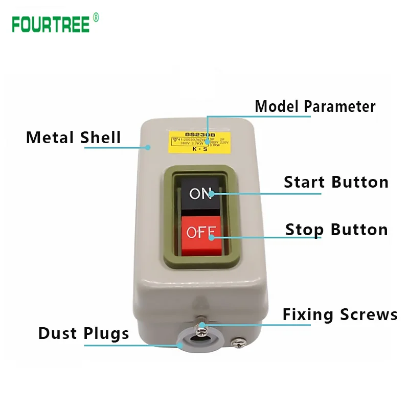BS230B 7.5KW Power Control Button Switch Industrial Household Three-Phase Motor Start Button Press Switch 17A