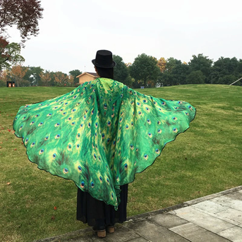 Hot-Verkauf Frauen Schmetterling Pfau gedruckt Capes Mode Polyester dekoration Erwachsene Dance Leistung Requisiten Schmetterling Flügel