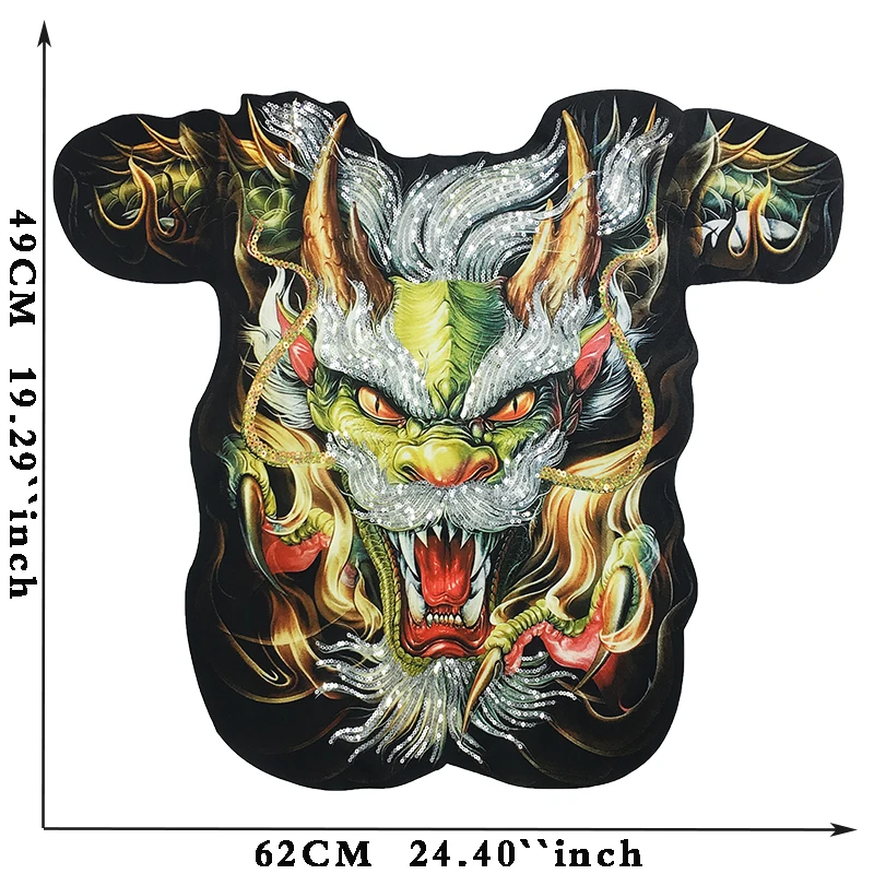 1Pcs Large Embroidery Sequined Dragon Patches for Clothes Motorcycle Jacket T-shirtDiy Decoration Sewing Applique Accessories