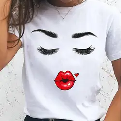 Women T-shirts Female Eye Lashes T Tee Ladies Short Sleeve Cartoon Sex Lip Trend Clothes Spring Summer Fashion Graphic Tshirt