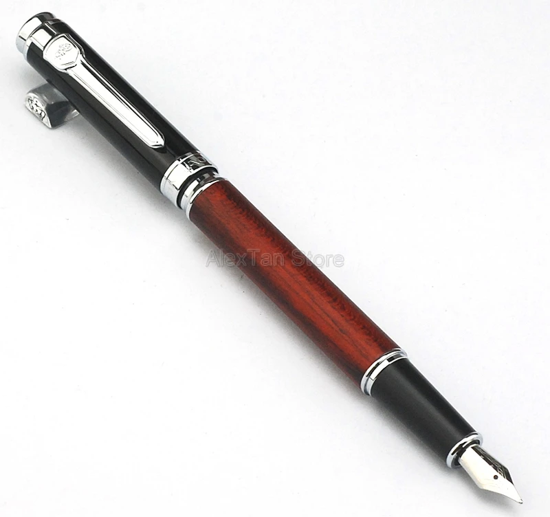 Jinhao 8802 Ancient Rosewood Fountain Pen Wooden Barrel Vintage Writing Signature Pen, Fine Nib 0.5-0.6 Size Office School