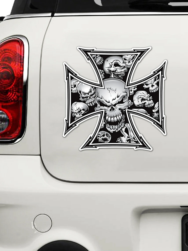 S41187# Various Sizes Self-Adhesive PVC Decal Cross of Skulls Car Sticker Waterproof Auto Decors on Bumper Rear Window Laptop