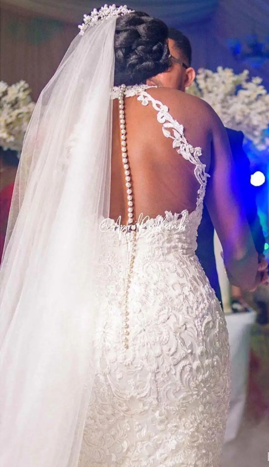 Vestido De novia árabe Vintage con cuentas De encaje, vestido De novia africano De sirena con cuello transparente De 1m, 2023