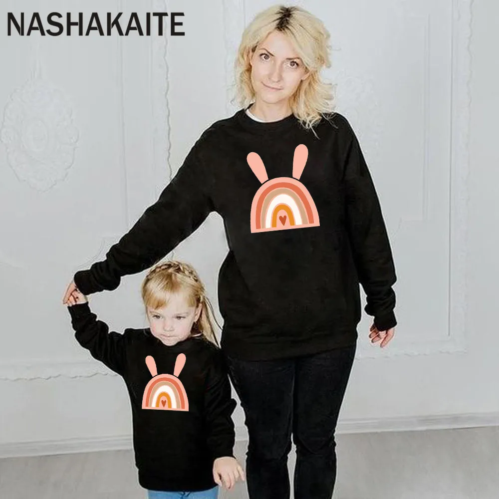 NASHAKAITE Mother Kids Family Sweatshirts MA MINI Letter Printed Clothes Mom And Daughter Equal Mommy And Me Clothes Family Look