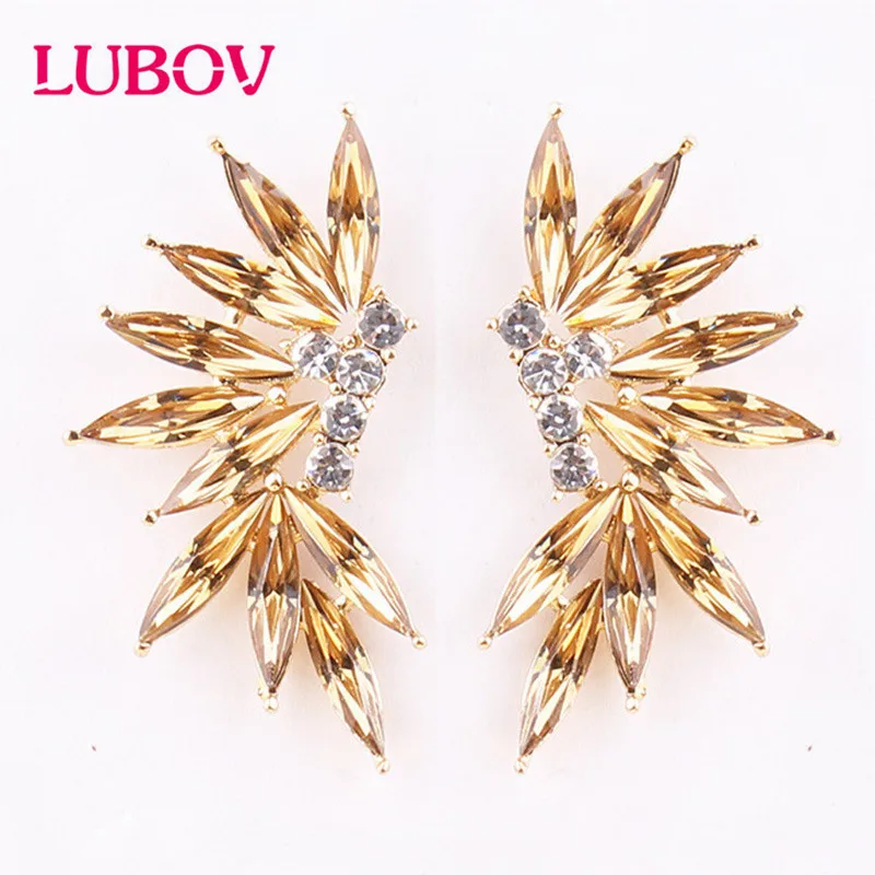 LUBOV 2 styles colorful Wings Stud Earrings Acrylic Crystal Stone Women Piercing Earrings Trendy Wedding Jewelry Christmas Gift