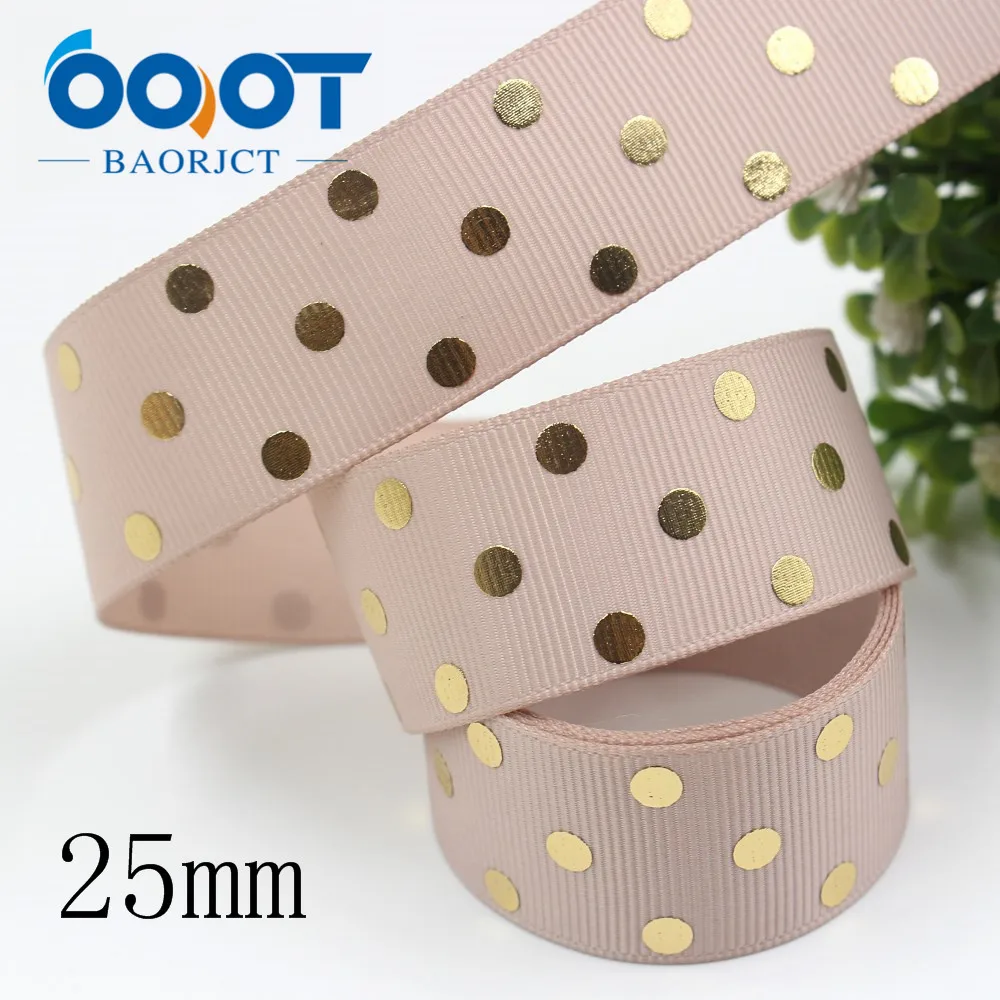 OOOT BAORJCT I-19814-1911,25mm,10yards Solid color dot hot stamping grosgrain Ribbons,bow cap DIY accessories decorations