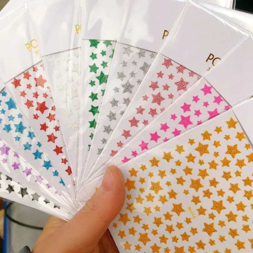 

Glitter powder nail sticker starry star gold black white red pink shiny design transparent foil nail art decals WG118