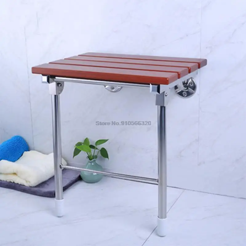 

High-quality Bath Shower Wall Chair Home Bathroom Stool Household Wall Mounted Shower Seat Solid Wood Folding Chair - With Legs