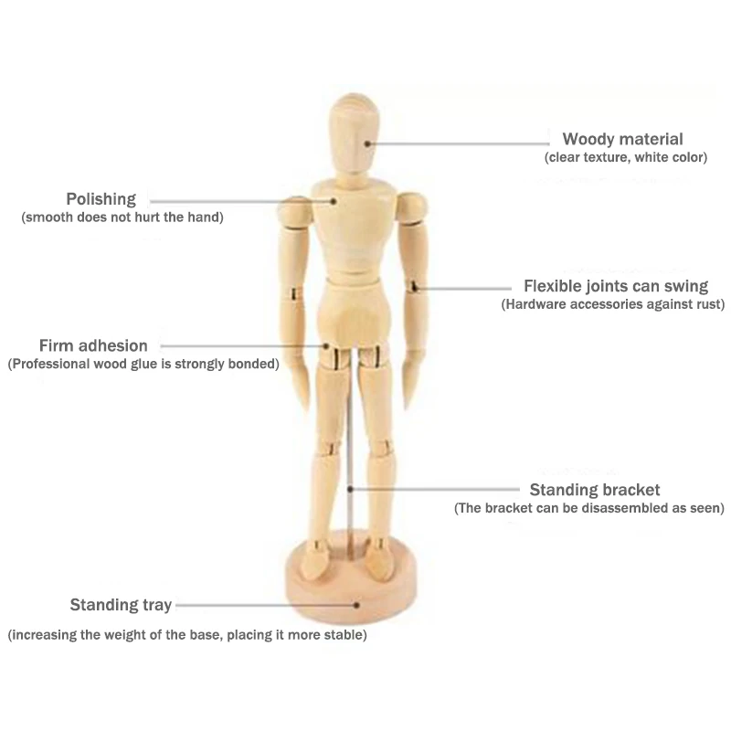 Mannequin Puppet Movable Joint Wood Man Wooden Hands Decorative Model Art Painting Model Drawing Model Art Sketch Handcrafts