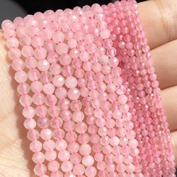 2 3 4mm Natural Gem Stone Faceted Pink Quartz Loose Spacer Waist Beads for Jewelry Making DIY Bracelet Earrings Accessories 15''