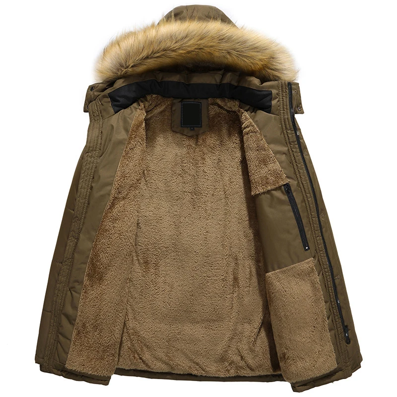 

Coats Overcoat Men's Parkas Thick Winter Jackets Long Hats Fashion Casual Hombre Solid Warm Windproof Fur Collar 5XL 4XL