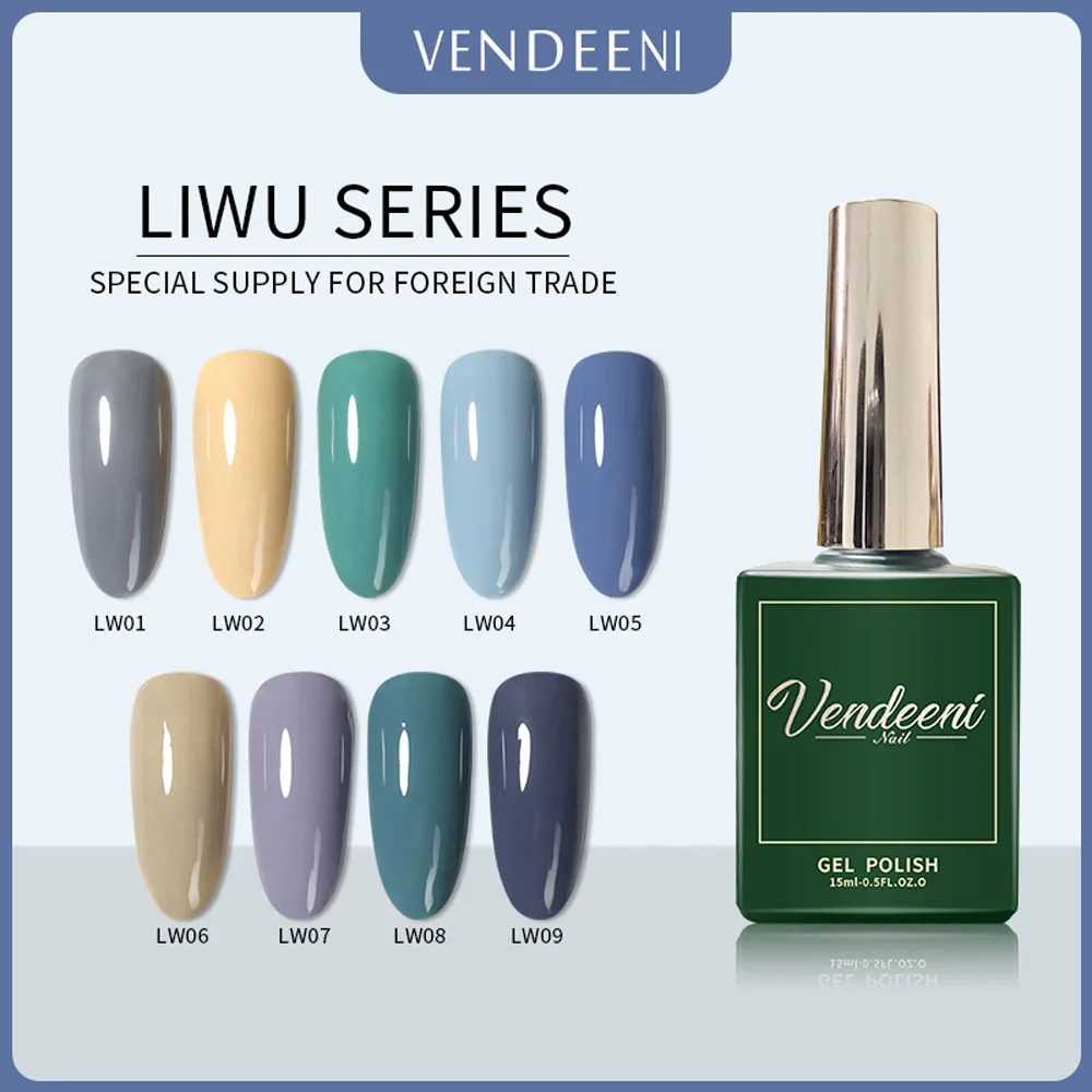 Vendeeni 15ml 9 cores/conjunto azul puro gel unha polonês embeber off UV LED manicure verniz unha arte design laca