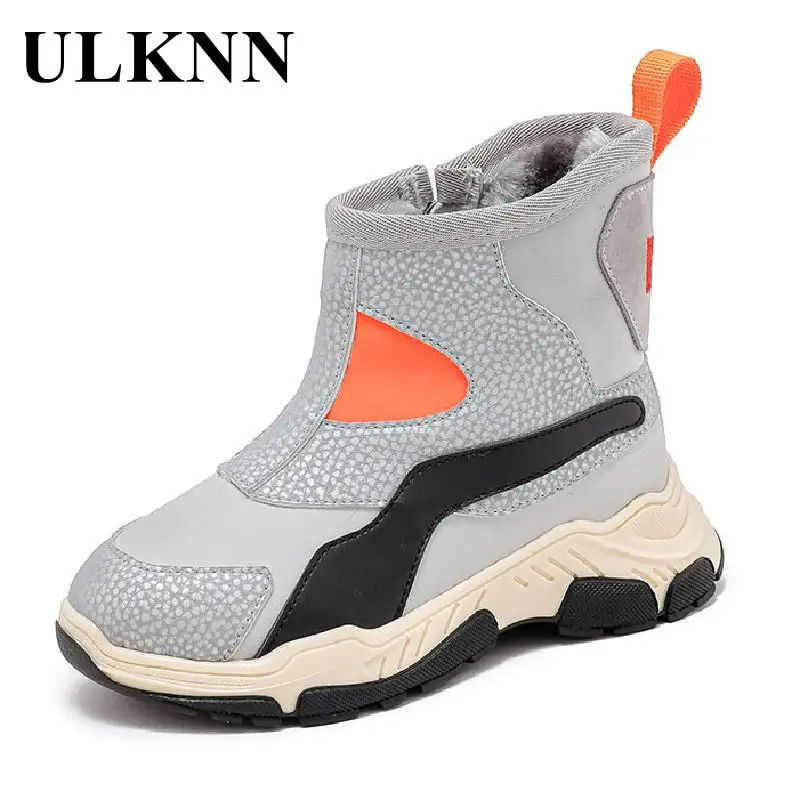 Boy\'s Snow Boots Kid\'s Warm Shoes Child Winter Plush Boats Children\'s Shoes Teen Sports Leather Boots Waterproof Padded New