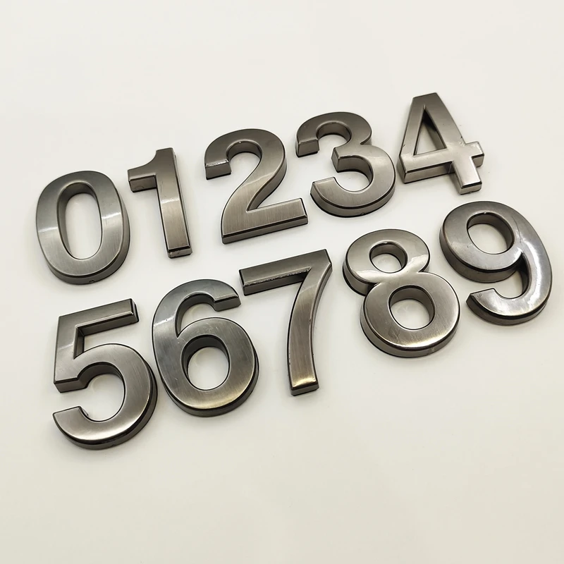 5CM House Number Modern Door Plaque Number Sticker Hotel Door Address Digits Sticker Plate Sign ABS Plastic Label Gray Color 0-9