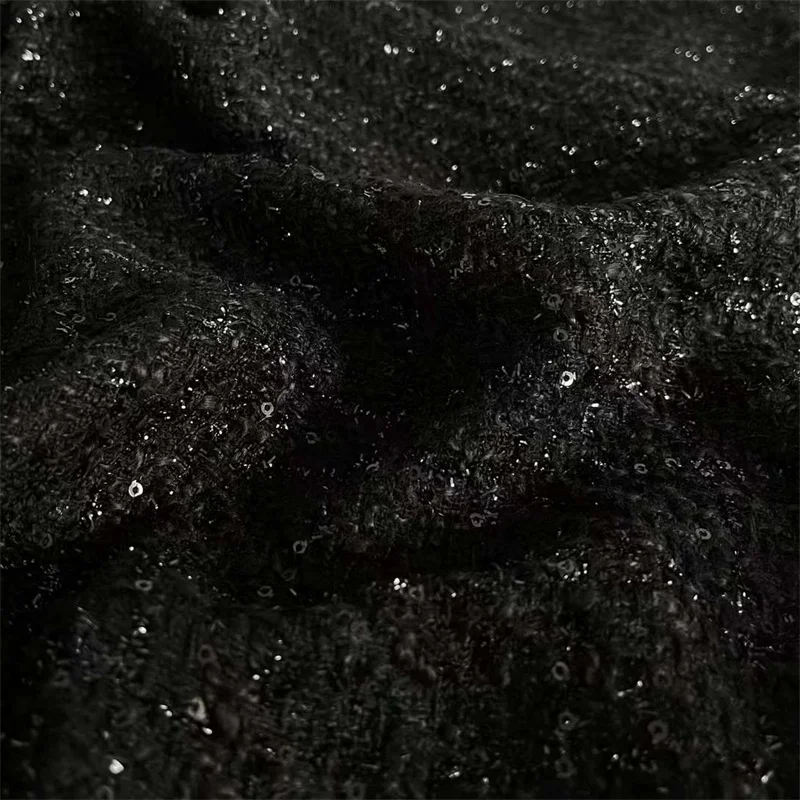 

NW160 Pure Black Sequin Embroidery Woven Woolen Fabric Senior Women's Autumn Spring Coat/Suit/Skirt DIY Sewing Materials