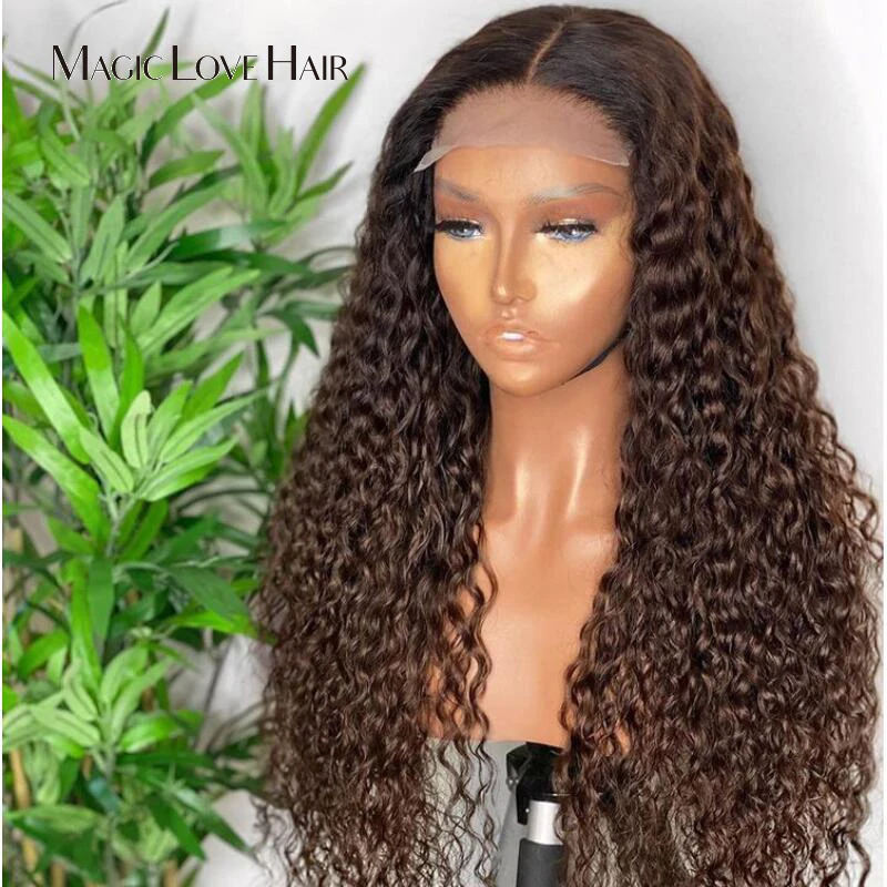 Magic Love 13*4 Lace Front Human Hair Wigs Curly Lace Front Wig Brown color Pre Plucked For  Women