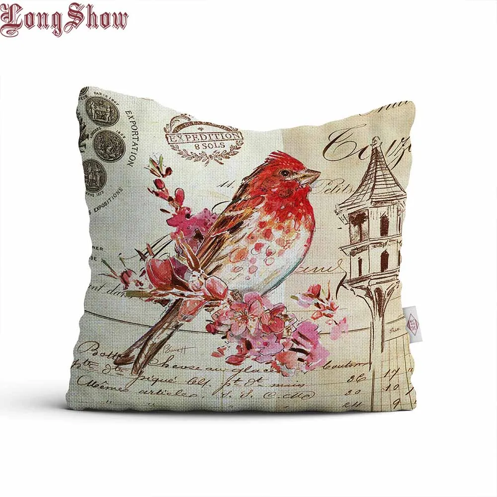 Home Decorative Pillow Case 45x45cm Square Modern Pillow Case Goldfinch Sparrow Printed Throw Pillow Cover