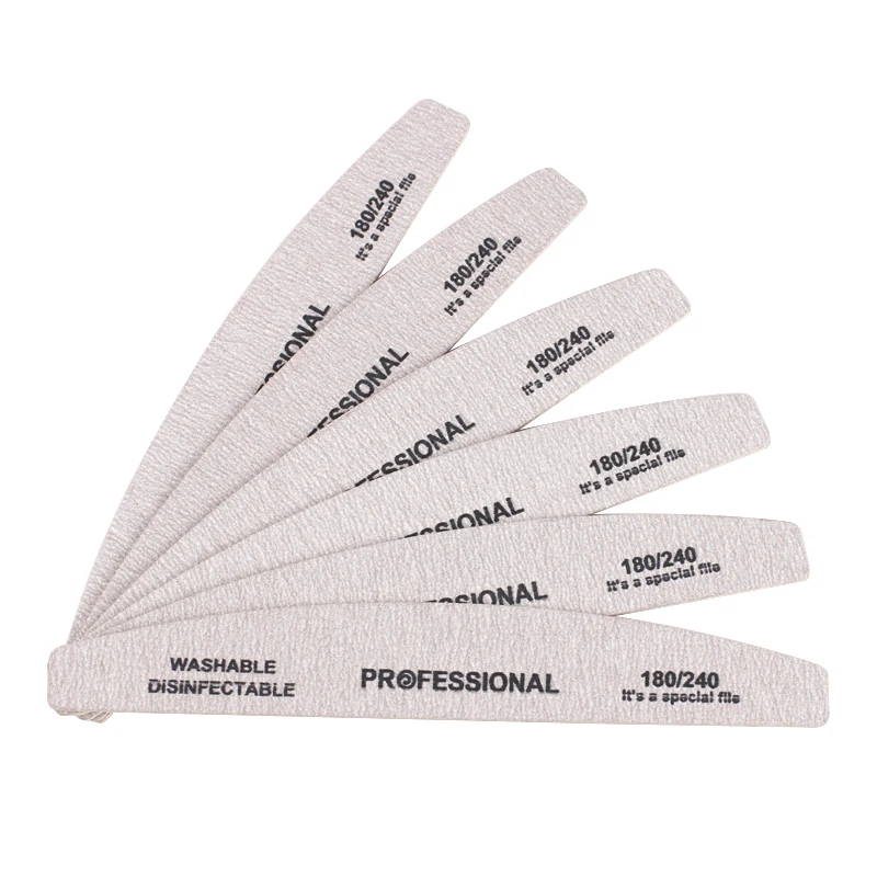 50pcs Professional Wooden  Nail File 180/240 Double-sided Sandpaper Manicure Buffer Grey Boat Pedicure Wood Buffers Nail Supply