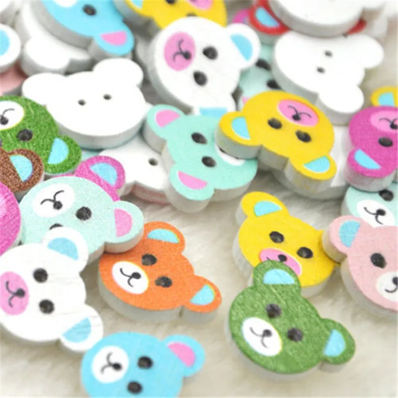 50pcs  Mix Wood Buttons Baby Bear Head Sewing Craft 2 Holes WB291