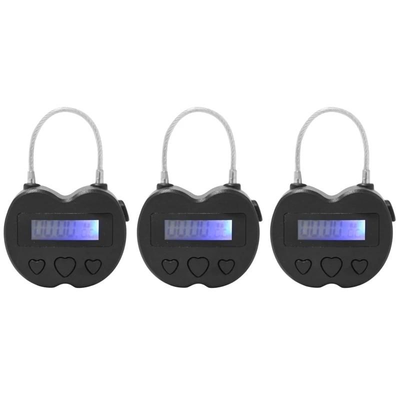 3X Smart Tijd Lock Lcd Display Tijd Lock Multifunctionele Reizen Elektronische Timer, Waterdichte Usb Oplaadbare Hangslot