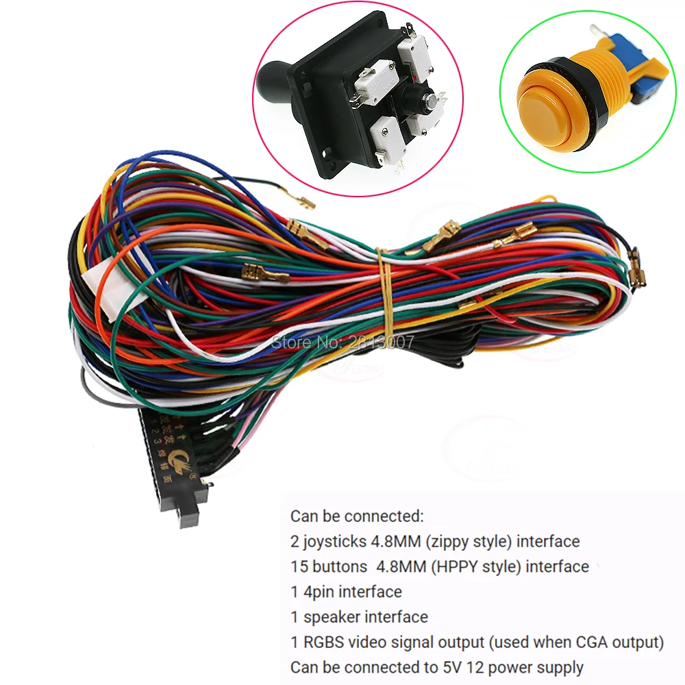 

Жгут проводов Jamma 28 pin с 5 кнопками действия, провода CRT RGBS, кабель для аркадных игр, игровых автоматов, кабинета, аксессуары «сделай сам»