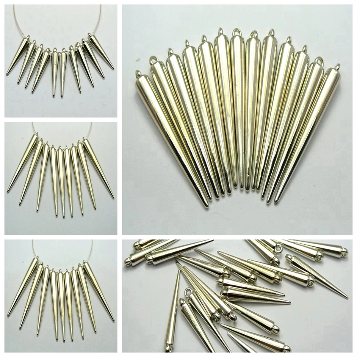 Craft DIY Silver-Golden Metallic Acrylic Spike Pendants For Basketball Wives Earrings