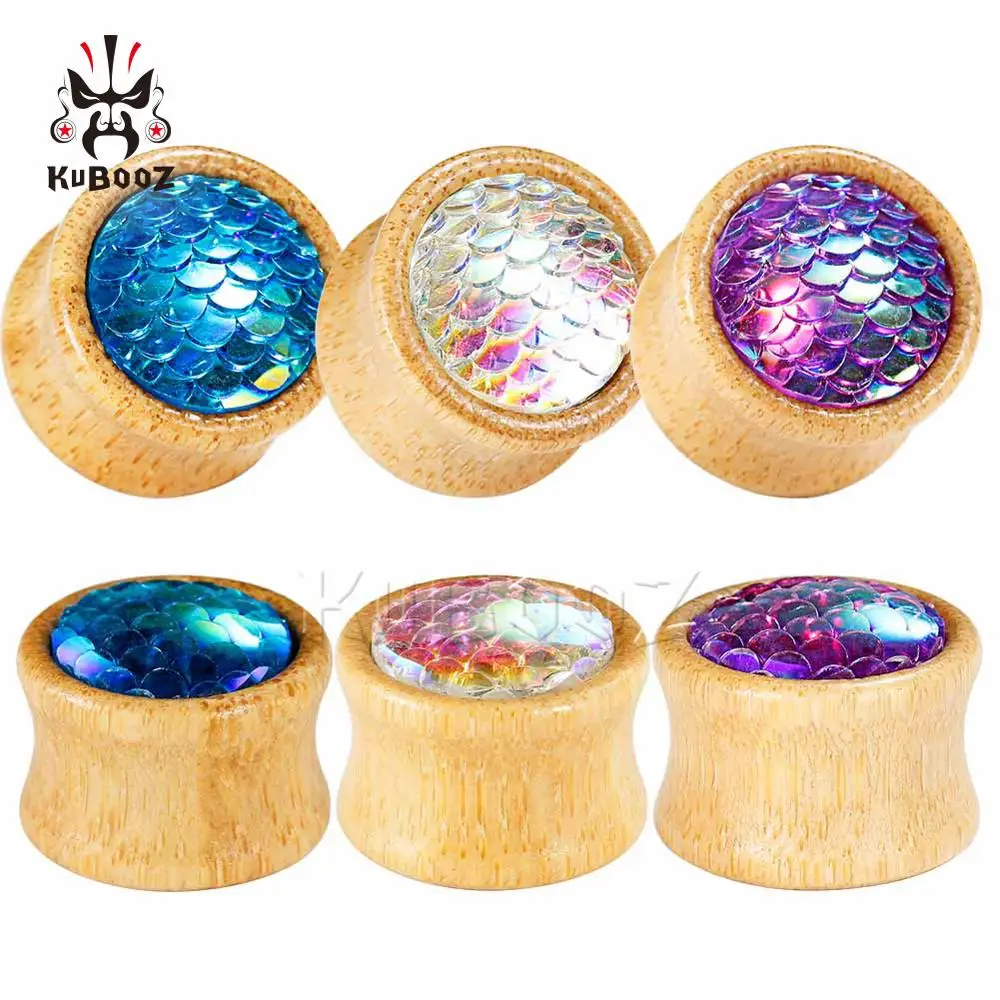 Wholesale Price Wood Fish Scales Ear Plugs Expanders Stretchers Piercing Tunnels Fashion Gift Flesh Jewelry For Men Women 30PCS