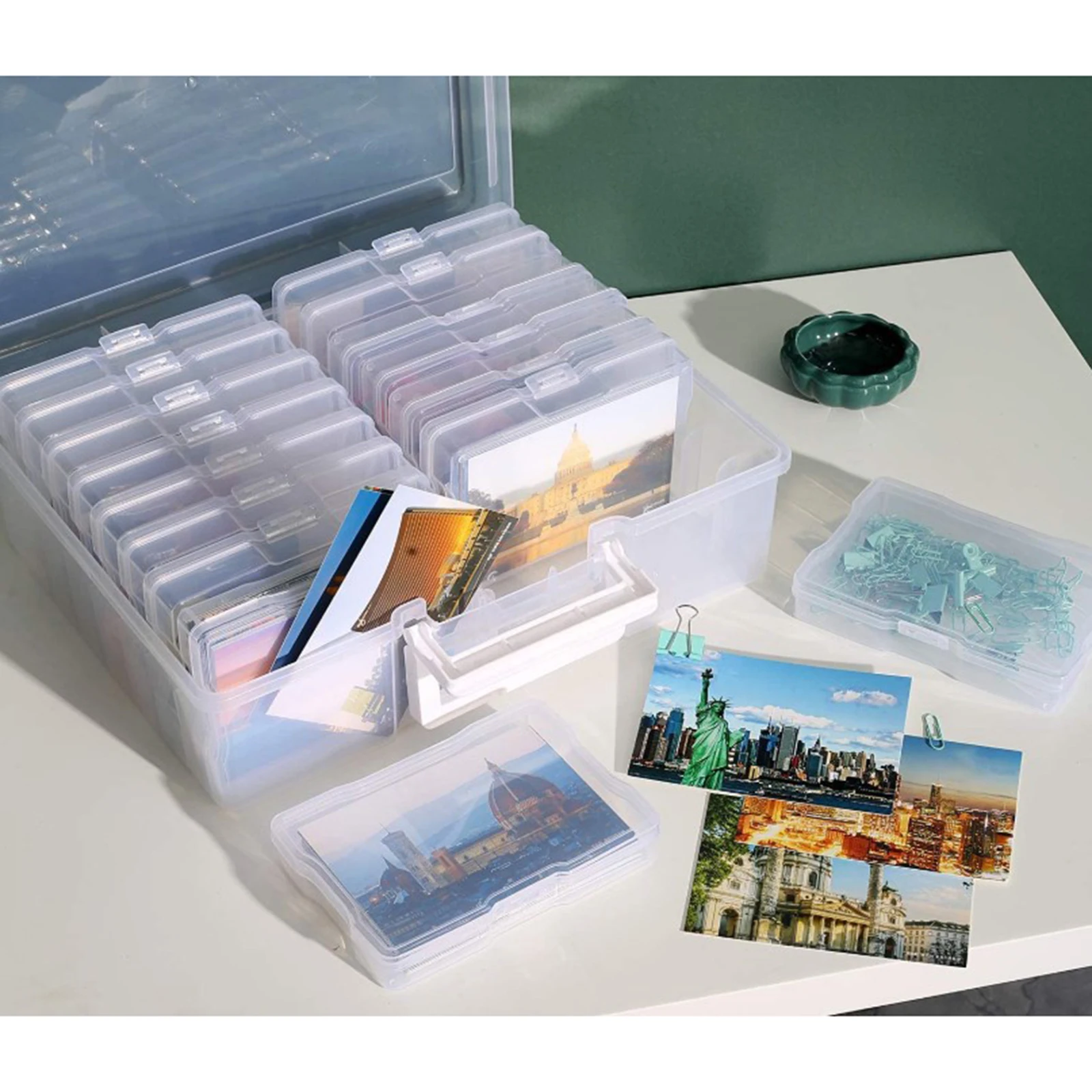 Scatola Portafoto 10x15 Cm Con 16 Custodie Interne | Capienza 1800 Foto | Organizer Trasparente In Plastica
