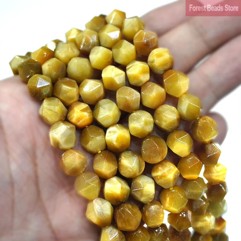 6 8 10MM Natural Diamond Faceted Gold Tiger Eye Stone Round Beads DIY Bracelet Necklace Charms for Jewelry Making 15