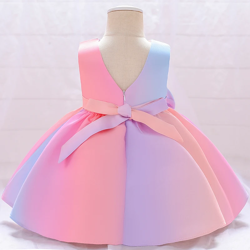 Colorful Baby Flower Tutu Gown Wedding Party Bow Princess Girl Dress Inafnt Pink 1st Birthday Formal Gala Kids Clothes Vestidos