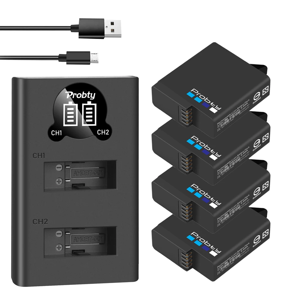 Akumulator 1680mAh GoPro Hero5 hero6 hero7 czarny Bateria Akku do GoPro hero 5 6 7 Hero5 AHDBT 501 akumulator+ładowarka LED USB