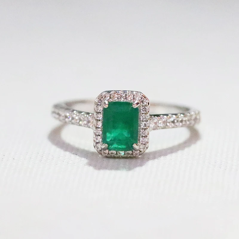 925 Silver Classic Rectangle Tourmaline Paraiba Ring For Women Engagement Wedding Female Green Ring Bridal Fashion Jewelry