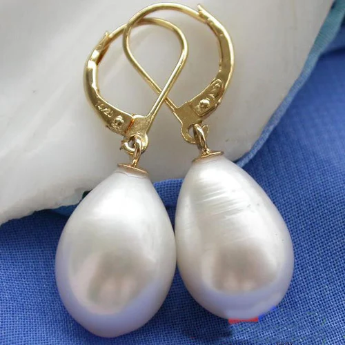 

New Arrival Favorite Pearl Jewelry Huge 15mm White Drip Genuine Freshwater Pearl 14k/20 Dangle Earrings Charming Lady Gift