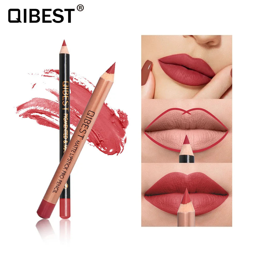 Qibest-delineador de labios para mujer, maquillaje mate impermeable, 15 colores, regalo cosmético, superventas