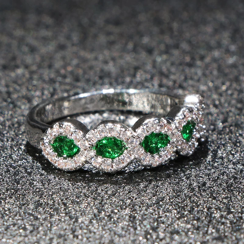 Cellacity Fashion Wave shaped Silver  Jewelry Emerald Ruby Ring for Women Round Gemstones Female Jewelry for Party Size5-11